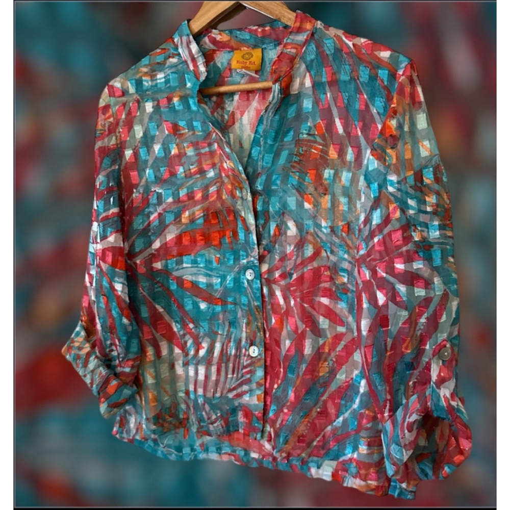 Women's Ruby Rd. Blouse Size‎ 6P Blue/Pink